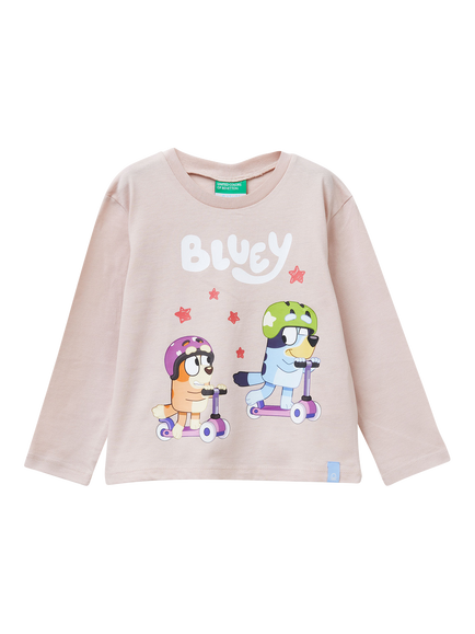 Benetton Kids' Long Sleeve Bluey Print T-Shirt, Pink/Multi, Pink/Multi
