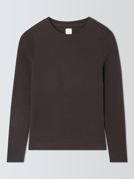 John Lewis Organic Cotton Long Sleeve Crew Neck T-Shirt, Chocolate