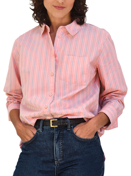 Pure Collection Relaxed Weekend Stripe Shirt, Pink Candy, Pink Candy