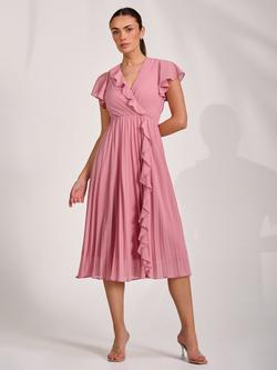 Jolie Moi Ruffle Detail Pleated Midi Dress, Dusty Pink, Dusty Pink