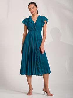 Jolie Moi Ruffle Detail Pleated Midi Dress, Teal, Teal