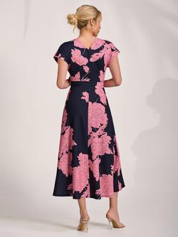 Jolie Moi Wrap Neck Scuba Midaxi Dress, Pink Floral - view 2, Pink Floral