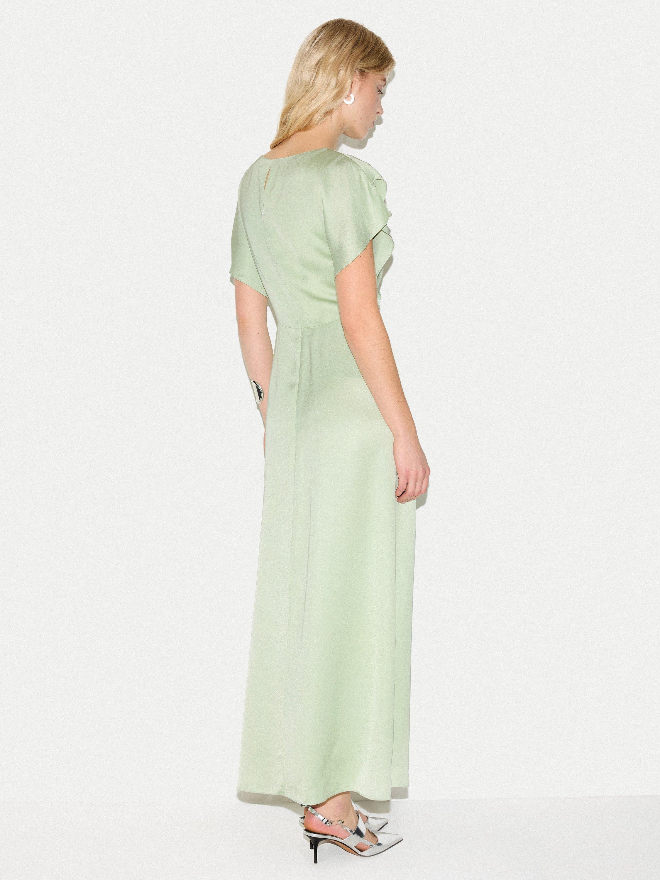 Jigsaw Cap Sleeve Satin Maxi Dress, Pale Green