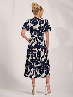 Jolie Moi Turtleneck Puff Sleeve Jersey Midi Dress, Cream Floral - view 2, Cream Floral