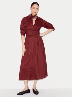 Jigsaw Linen Pleat Front Shirt Dress, Red, Red