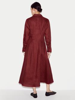 Jigsaw Linen Pleat Front Shirt Dress, Red - view 2, Red