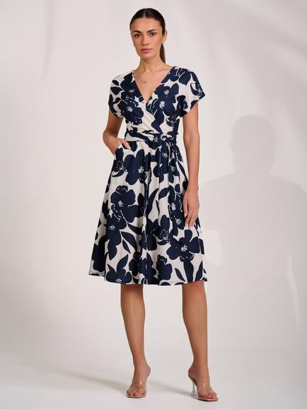 Jolie Moi V-Neck Kimono Sleeve Midi Dress, Cream Floral, Cream Floral