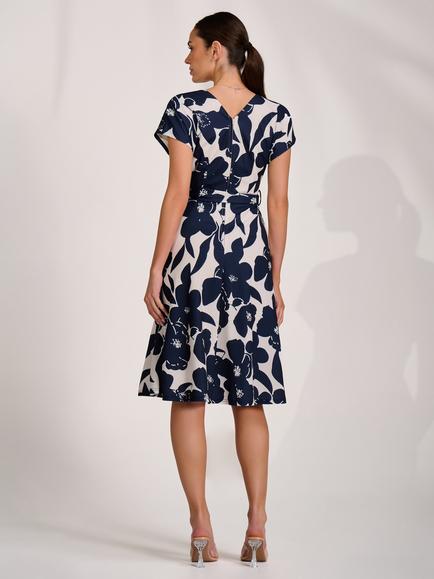 Jolie Moi V-Neck Kimono Sleeve Midi Dress, Cream Floral - view 2, Cream Floral