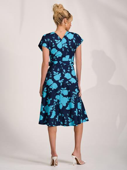 Jolie Moi V-Neck Kimono Sleeve Midi Dress, Blue Floral - view 2, Blue Floral