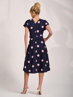 Jolie Moi V-Neck Kimono Sleeve Scuba Dress, Navy Spot - view 2, Navy Spot
