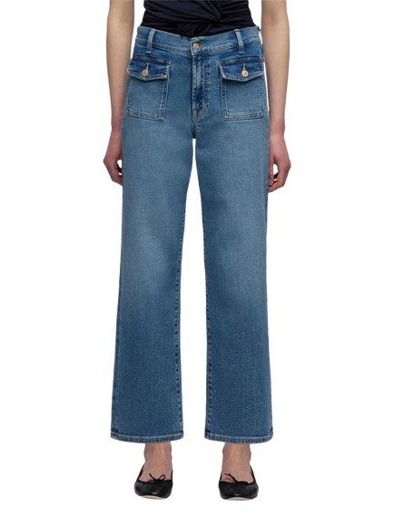 7 For All Mankind Stovepipe Straight Leg Cropped Jeans, Aquashade, Aquashade
