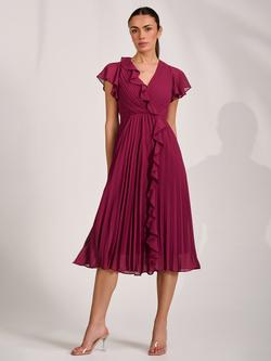Jolie Moi Wrap Neck Chiffon Midi Dress, Mulberry, Mulberry