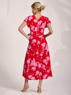 Jolie Moi Tie Waist Kimono Midaxi Dress, Red Floral - view 2, Red Floral