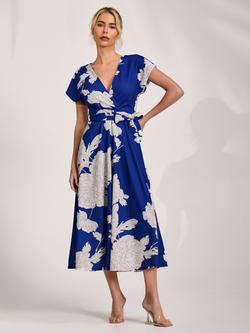 Jolie Moi Wrap Kimono Sleeve Dress, Royal Blue, Royal Blue