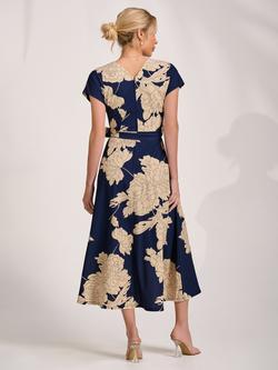 Jolie Moi Tie Waist Kimono Sleeve Dress, Navy Floral - view 2, Navy Floral