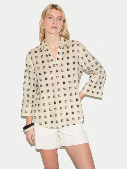 Jigsaw Japanese Check Linen Tunic, Cream
