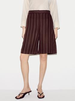Jigsaw Pinstripe Bermuda Linen Blend Shorts, Brown, Brown