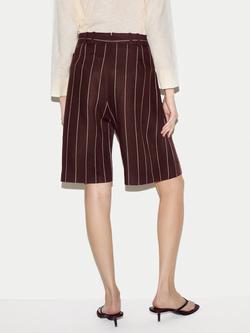 Jigsaw Pinstripe Bermuda Linen Blend Shorts, Brown - view 2, Brown