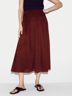 Jigsaw Cotton Voile Ruched Skirt, Red, Red