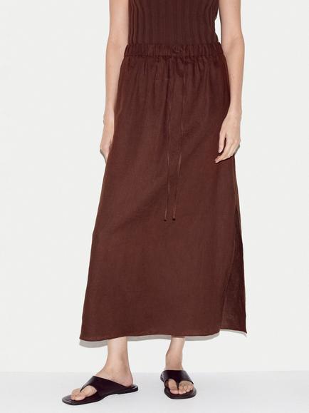 Jigsaw Linen Drawstring Maxi Skirt, Brown
