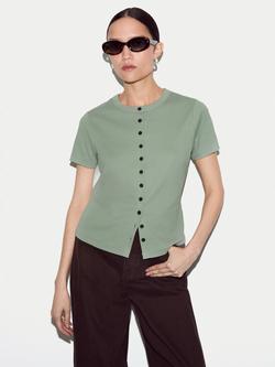 Jigsaw Fine Rib Button Down Top, Green