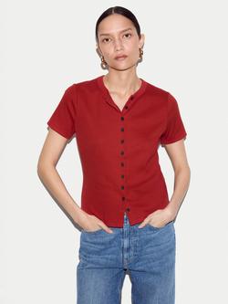 Jigsaw Fine Rib Button Down Top, Red