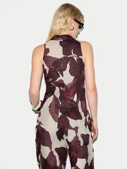 Jigsaw Iris Leaf Print Pure Linen Top, Burgundy - view 2, Burgundy