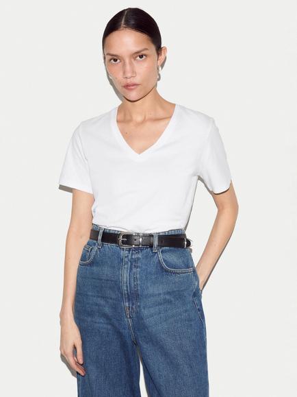 Jigsaw V-Neck Supima Cotton T-Shirt, White, White