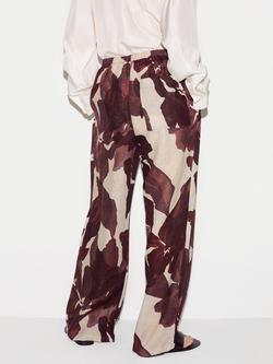 Jigsaw Iris Leaf Print Pure Linen Trousers, Burgundy - view 2, Burgundy