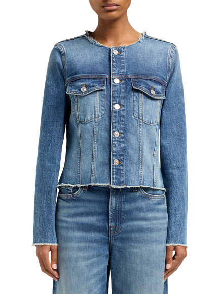 7 For All Mankind Vicky Collarless Denim Jacket, Blue, Blue