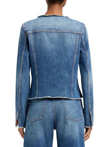 7 For All Mankind Vicky Collarless Denim Jacket, Blue - view 2, Blue