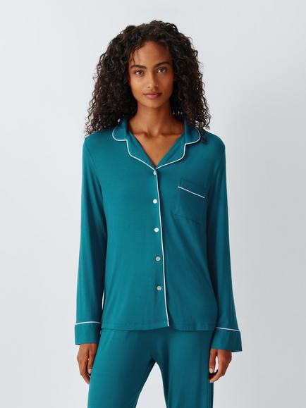 John Lewis Aurea Button Through Long Pyjama Set containing TENCEL™ Modal, Blue, Blue