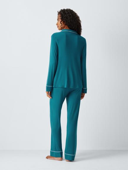 John Lewis Aurea Button Through Long Pyjama Set containing TENCEL™ Modal, Blue - view 2, Blue