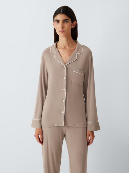 John Lewis Button Through Long Pyjama Set, Neutral, Neutral