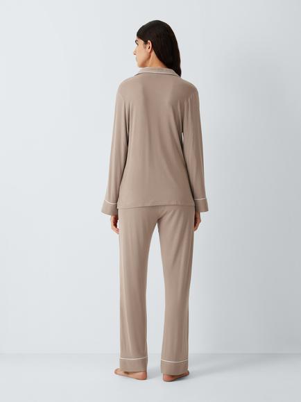 John Lewis Button Through Long Pyjama Set, Neutral - view 2, Neutral