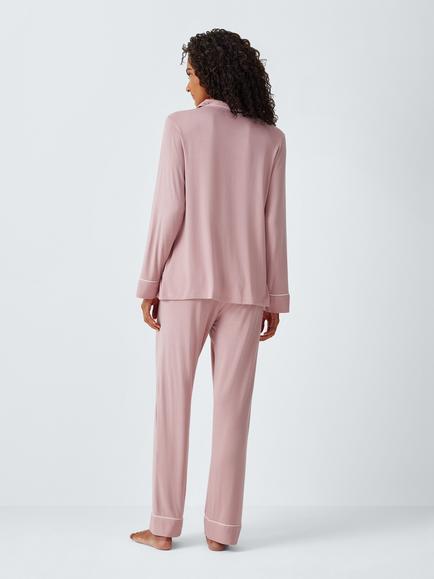 John Lewis Aurea Button Through Long Pyjama Set containing TENCEL™ Modal, Pink - view 2, Pink