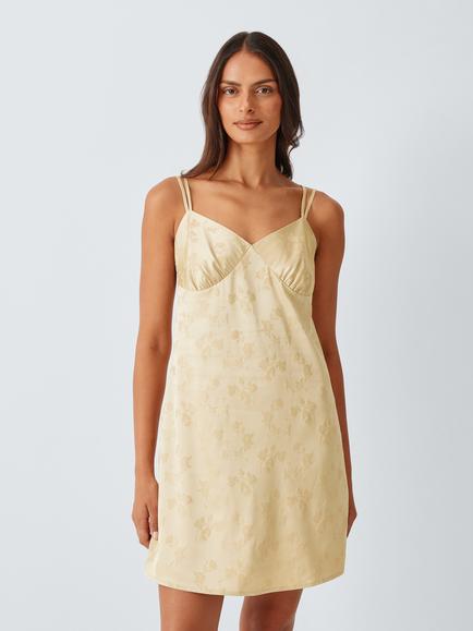 John Lewis Mini Satin Chemise, Sesame, Sesame