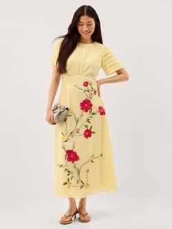 Monsoon Jocel Embroidered Floral Dress, Yellow, Yellow