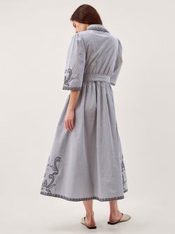 Monsoon Kirsty Stripe Embroidered Shirt Dress, Navy - view 2, Navy