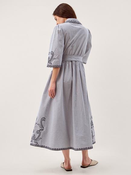 Monsoon Kirsty Stripe Embroidered Shirt Dress, Navy - view 2, Navy