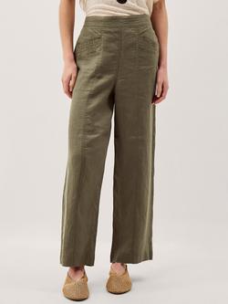 Monsoon Lucy Straight Pure Linen Trousers, Khaki