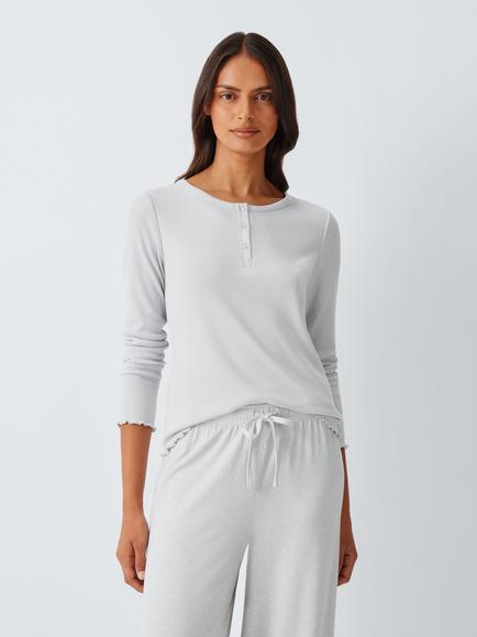 John Lewis Lettuce Edge Long Pyjama Set, Grey, Grey