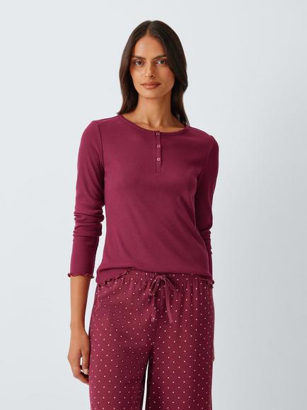 John Lewis Lettuce Edge Long Pyjama Set, Zinfandel, Zinfandel