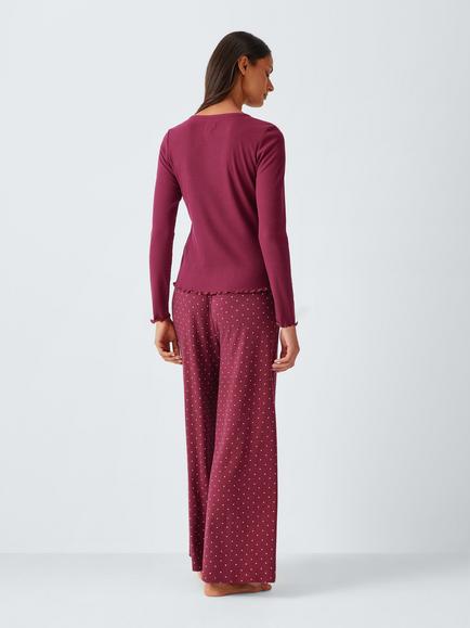 John Lewis Lettuce Edge Long Pyjama Set, Zinfandel - view 2, Zinfandel