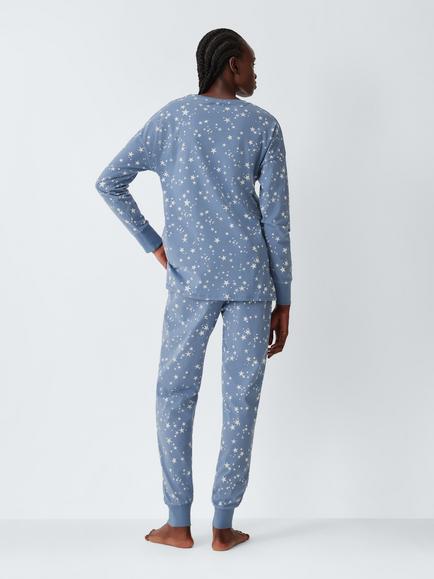 John Lewis Stars Long Cotton Pyjama Set, Navy - view 2, Navy