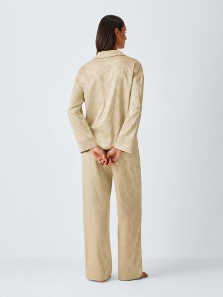 John Lewis Jacquard Long Satin Pyjama Set, Sesame - view 2, Sesame