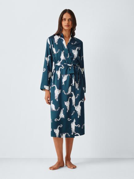 John Lewis Cat Print Robe, Navy, Navy