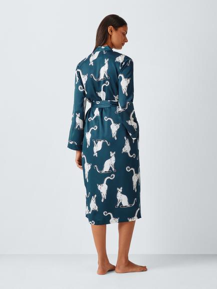 John Lewis Cat Print Robe, Navy - view 2, Navy