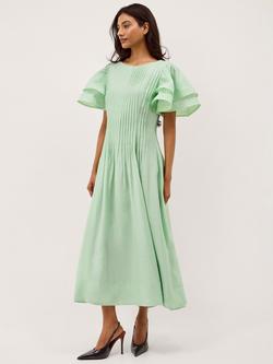 Monsoon Pelia Pintuck Ruffle Sleeve Dress, Mint, Mint