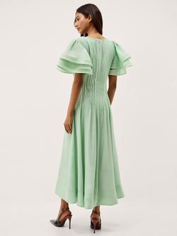 Monsoon Pelia Pintuck Ruffle Sleeve Dress, Mint - view 2, Mint